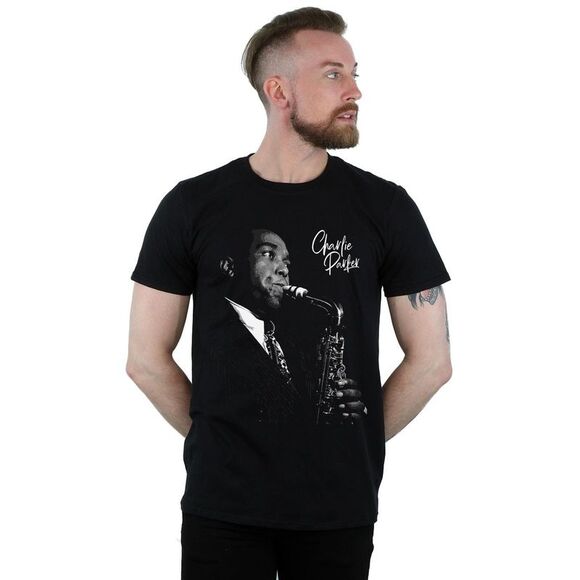 Charlie Parker Mens Playing Saxophone T-Shirt / Black - Picture 2 of 3